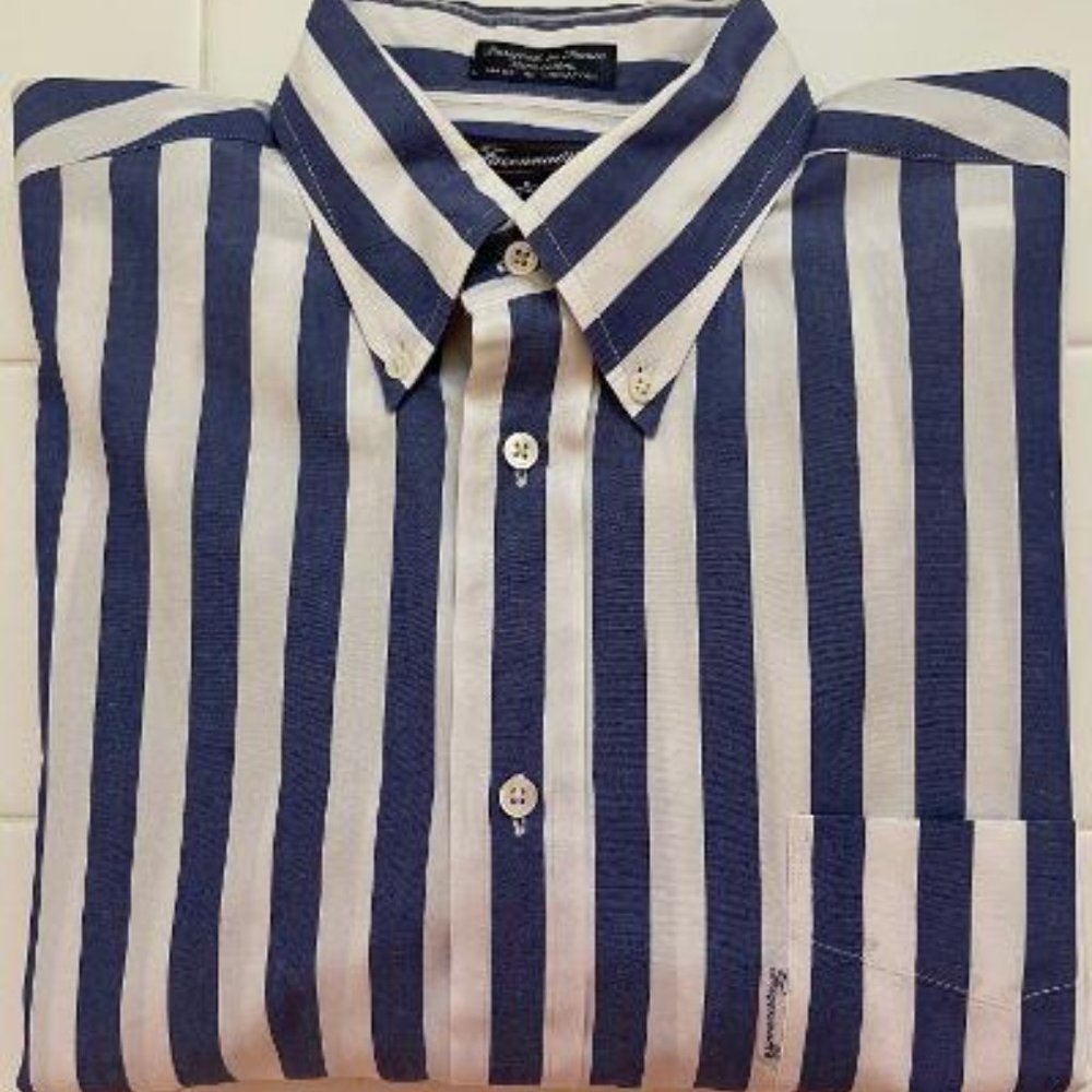 Men's Faconnable Shirt Blue/White Striped 16 1/2 L